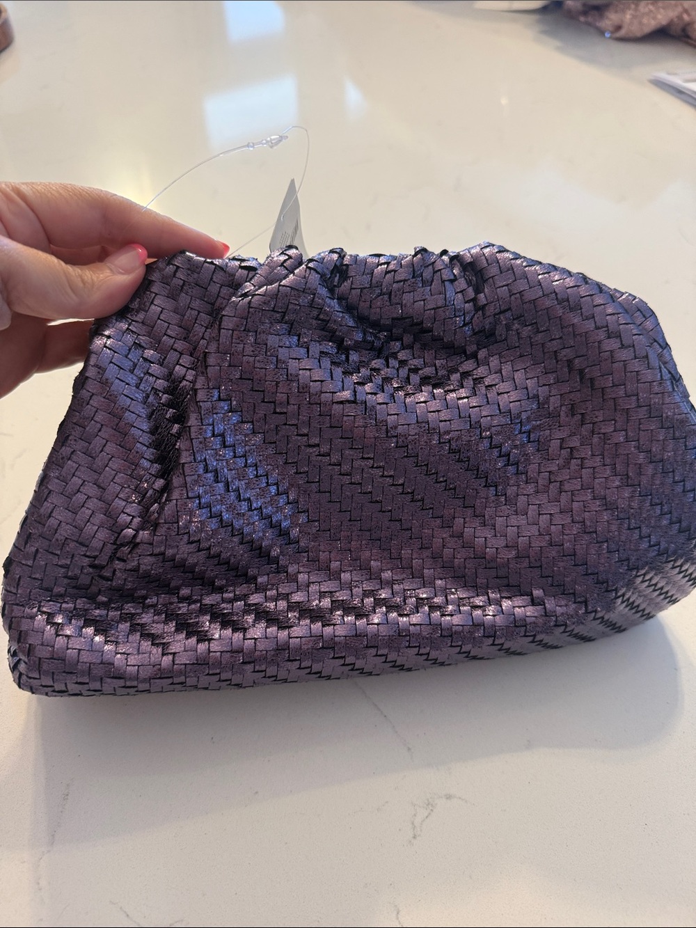 Anthropologie Woven Metallic Purple Clutch Bag